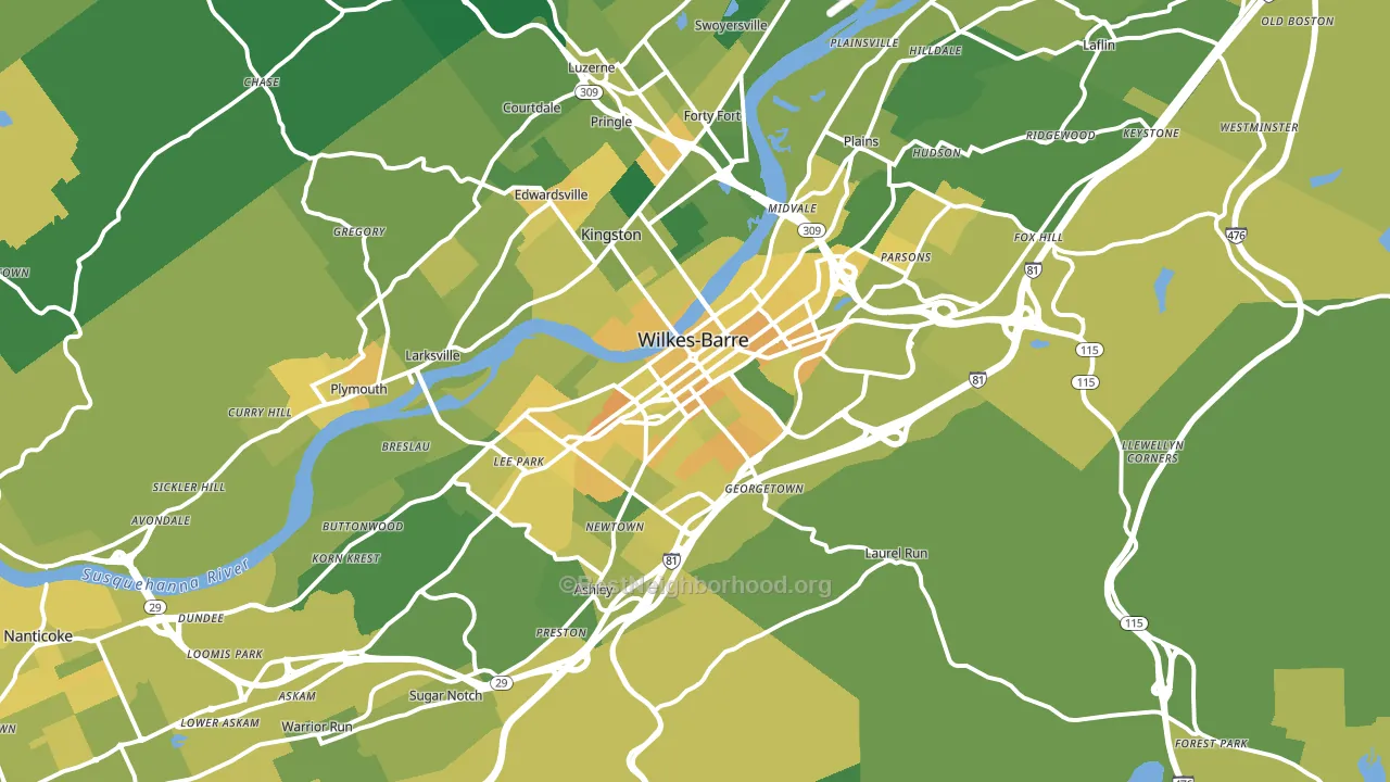 Wilkes-Barre, PA block-group voter-turnout map