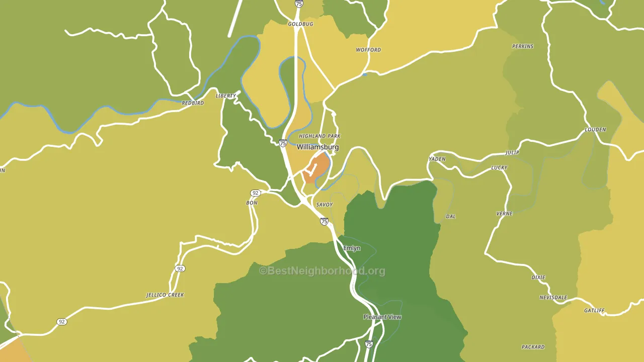 Williamsburg, KY block-group voter-turnout map