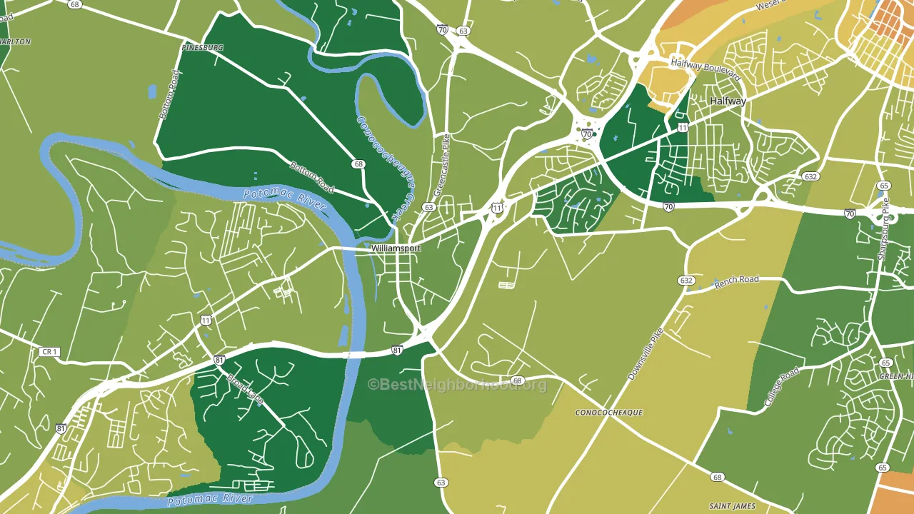 Williamsport, MD block-group voter-turnout map