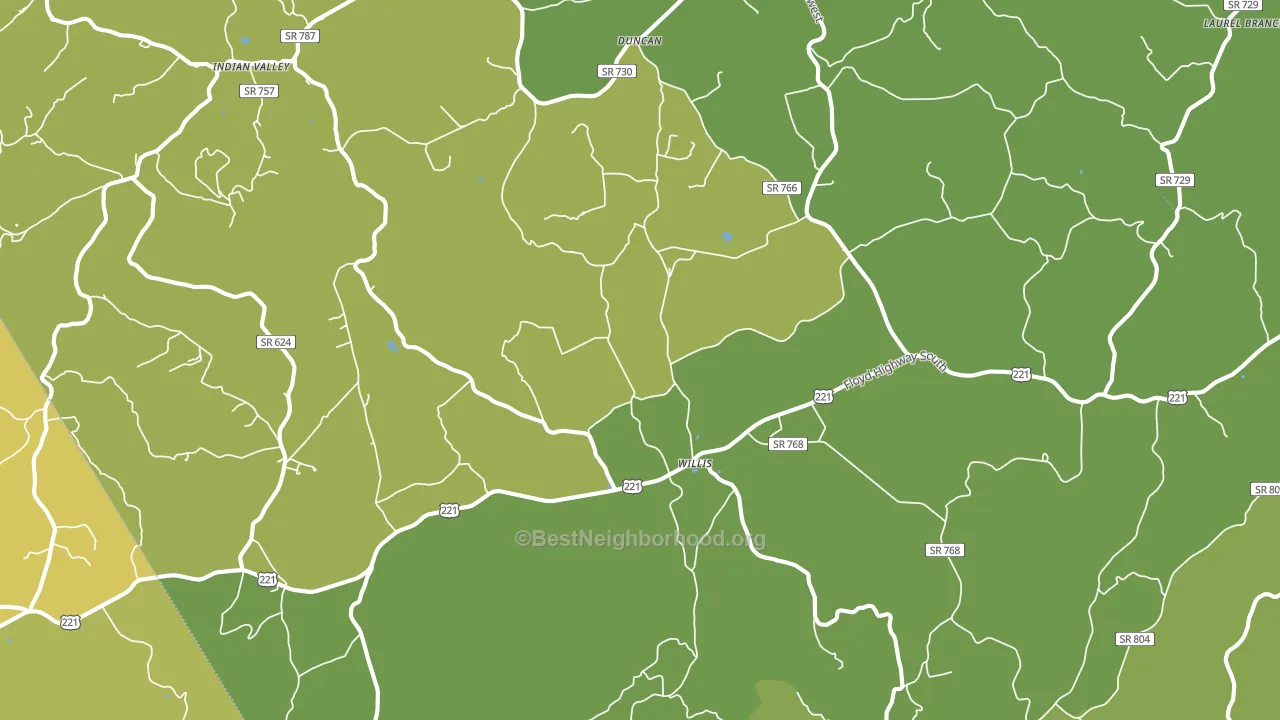 Willis, VA block-group voter-turnout map