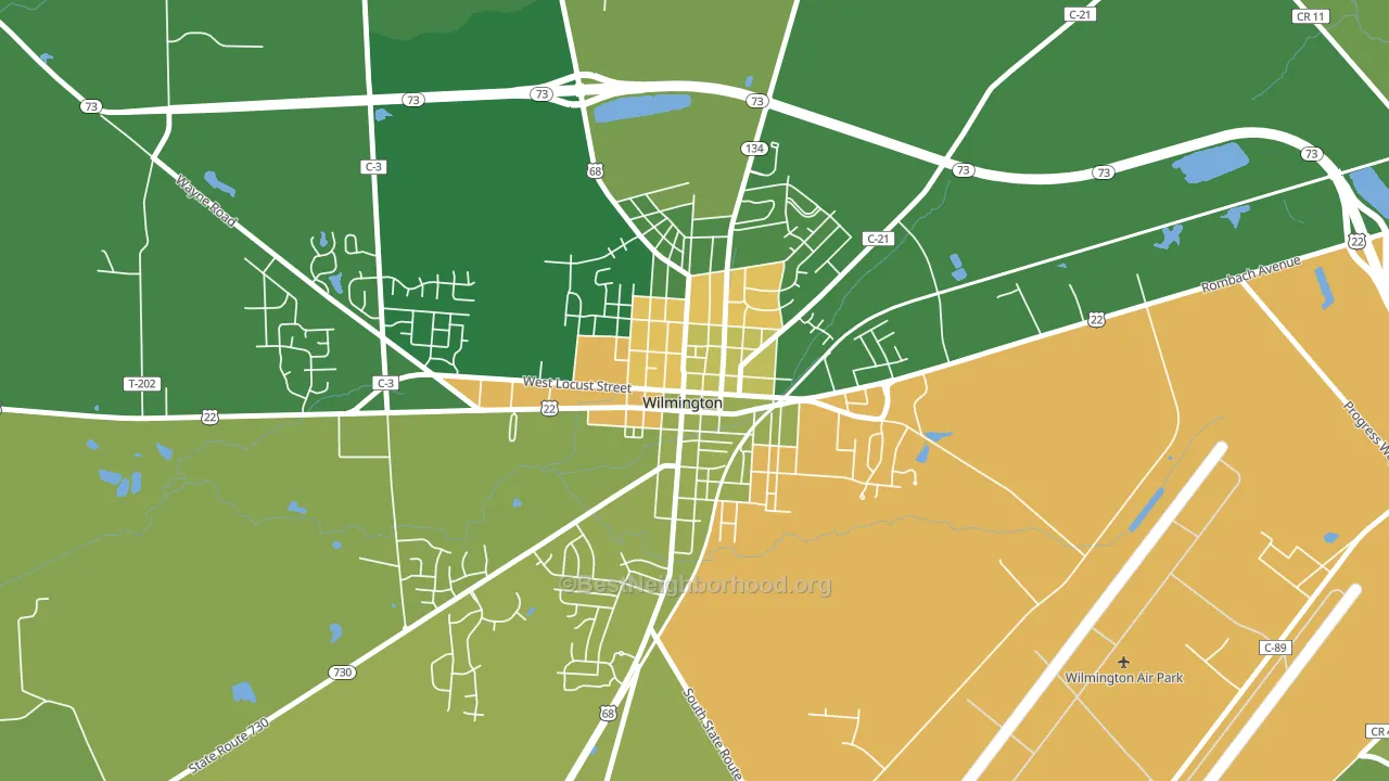 Wilmington Historic District, Wilmington, OH block-group voter-turnout map
