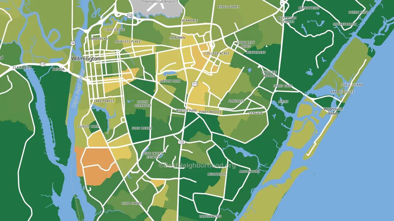 Wilmington, NC block-group voter-turnout map