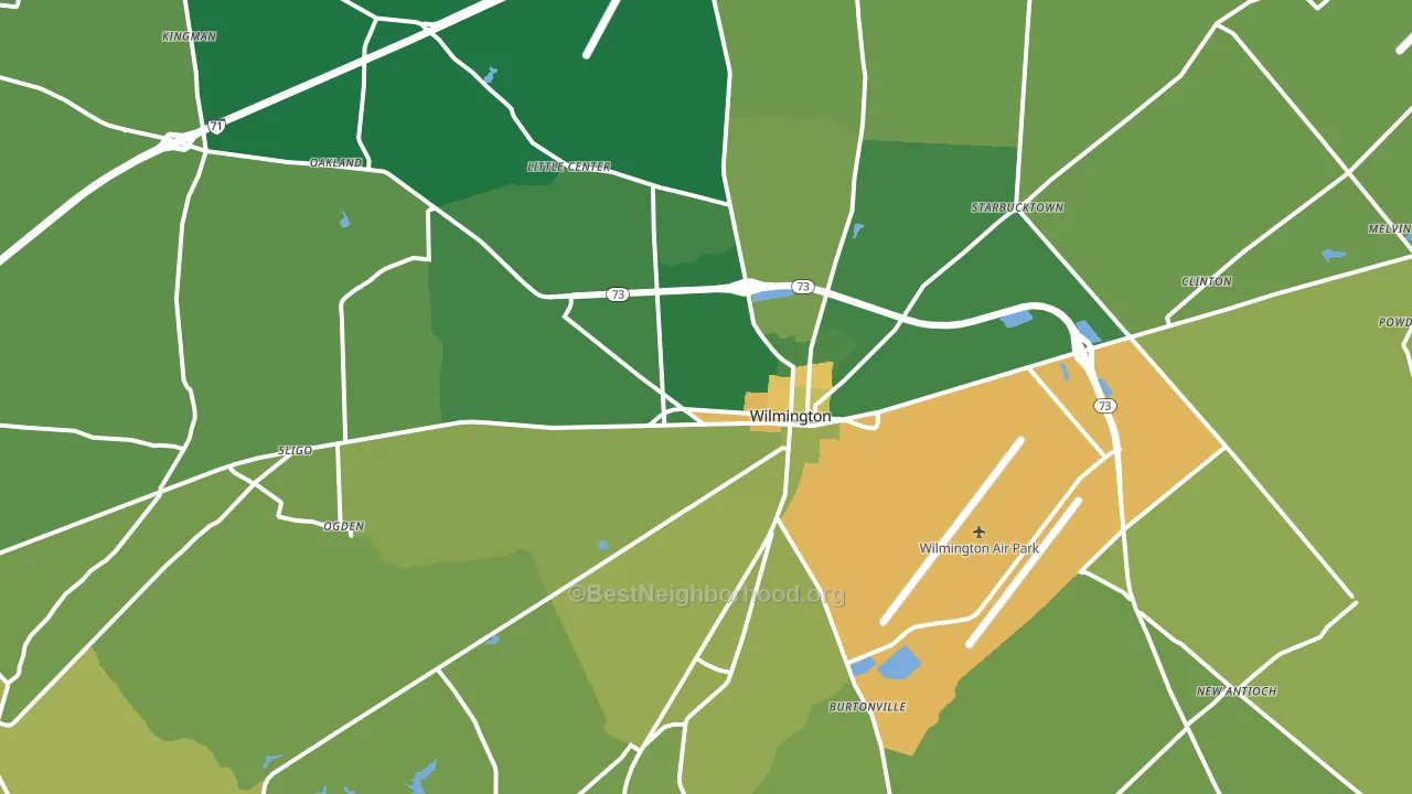 Wilmington, OH block-group voter-turnout map