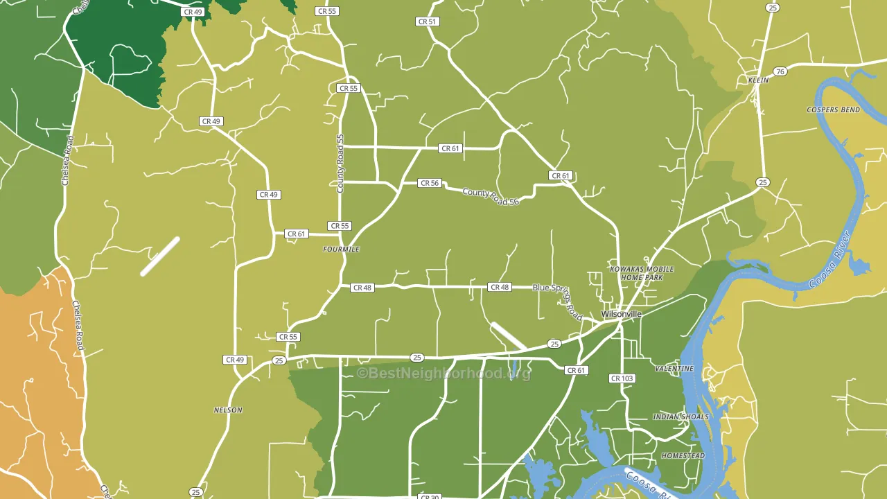 Wilsonville, AL block-group voter-turnout map