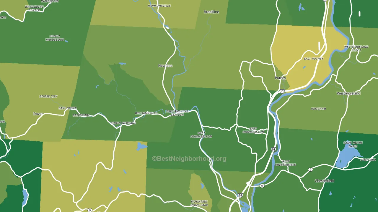 Windham County, VT block-group voter-turnout map