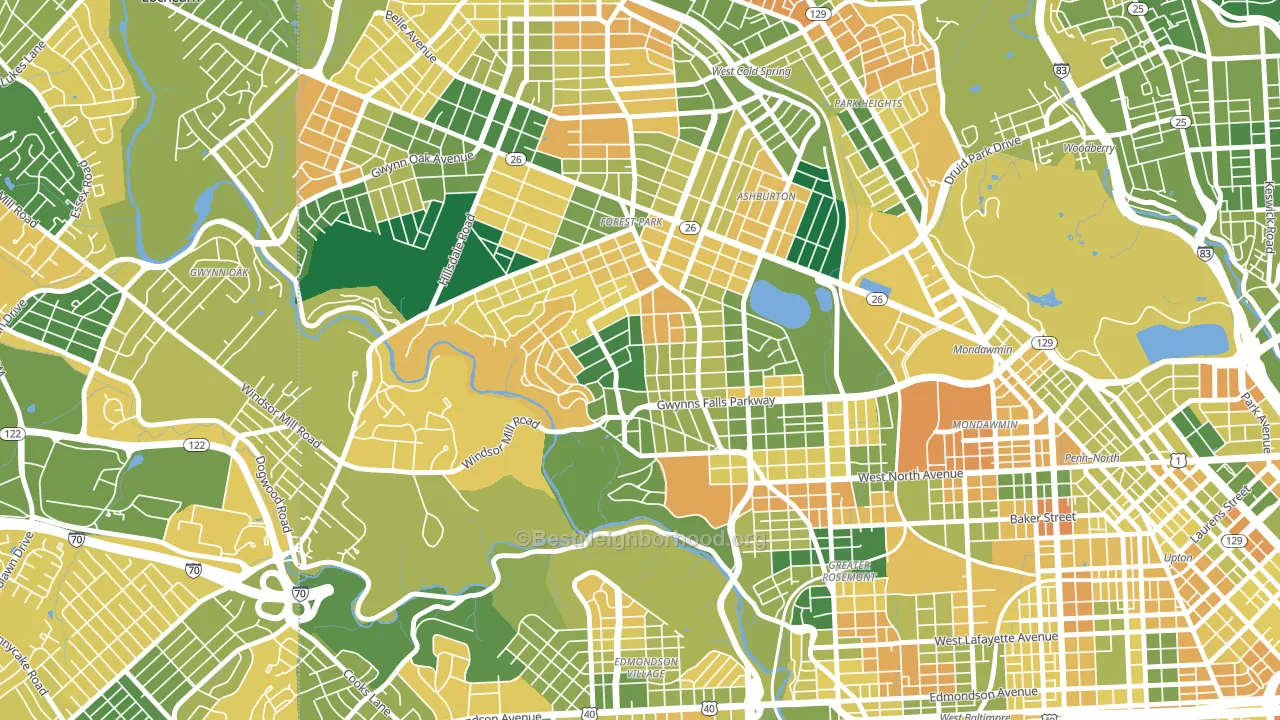 Winsor Hills, Baltimore, MD block-group voter-turnout map