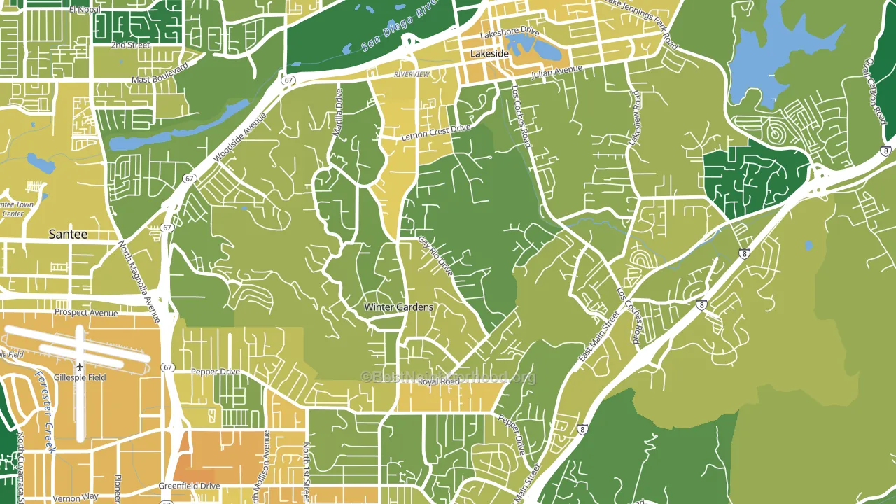 Winter Gardens, Lakeside, CA block-group voter-turnout map