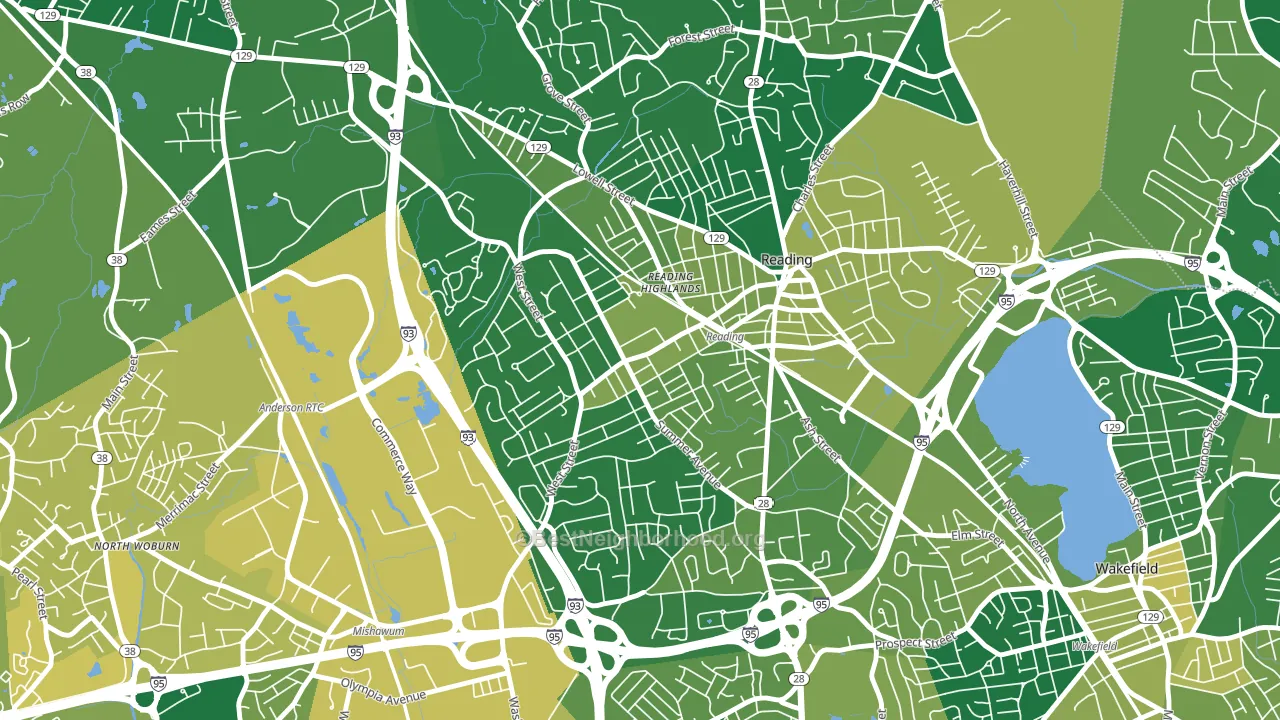 Woburn Street Historic District, Reading, MA block-group voter-turnout map