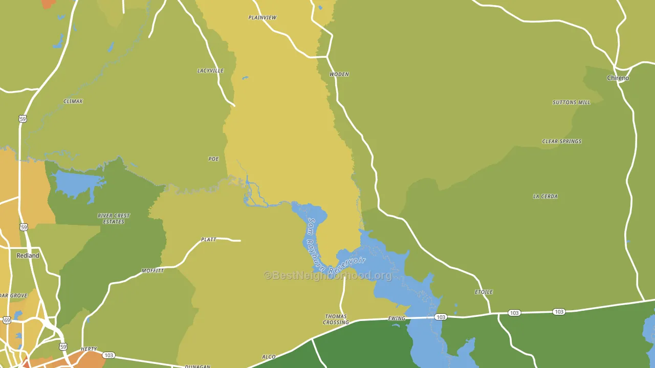 Woden, TX block-group voter-turnout map