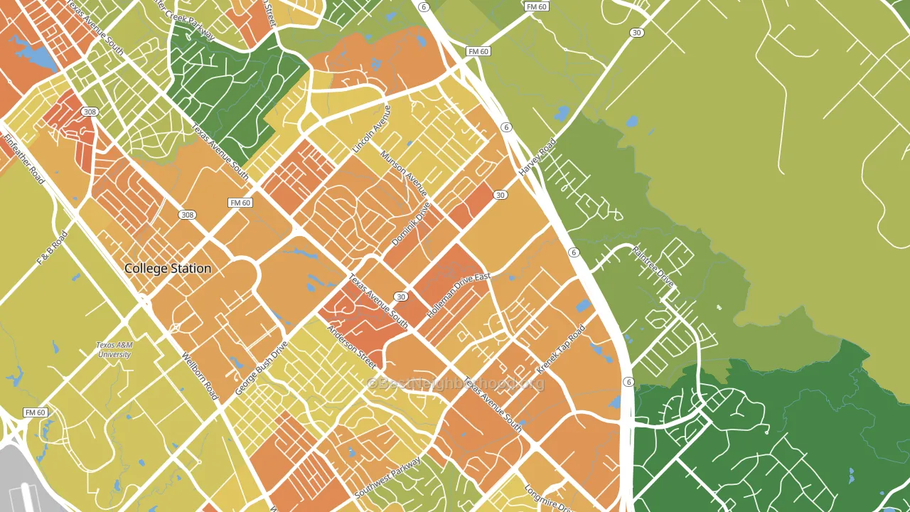 Wolf Pen Creek District, College Station, TX block-group voter-turnout map