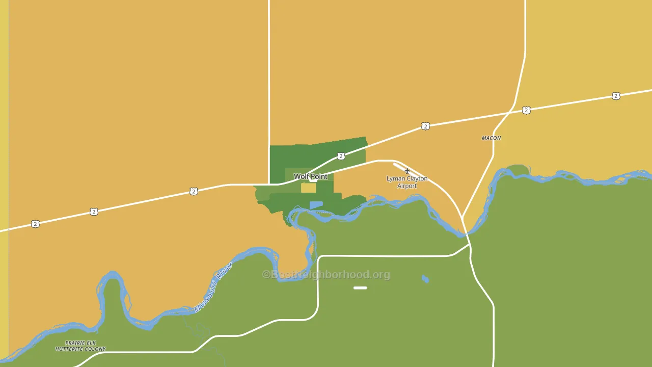 Wolf Point, MT block-group voter-turnout map