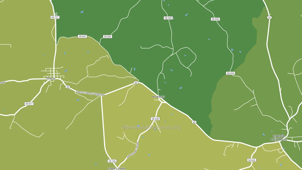 Womacks, VA block-group voter-turnout map
