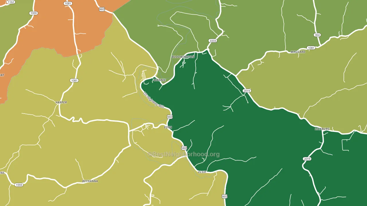 Wonnie, KY block-group voter-turnout map