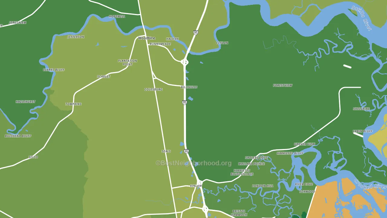 Woodbine, GA block-group voter-turnout map