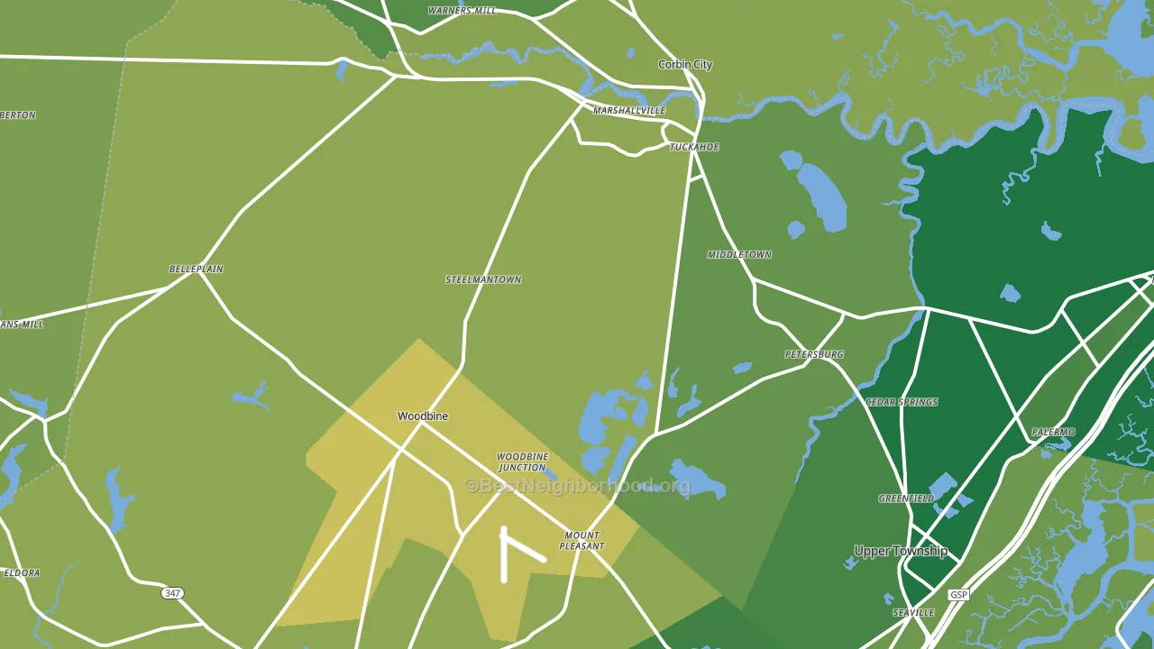 Woodbine, NJ block-group voter-turnout map