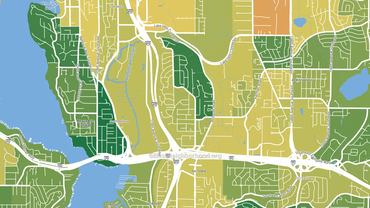 Woodbridge, Bellevue, WA block-group voter-turnout map