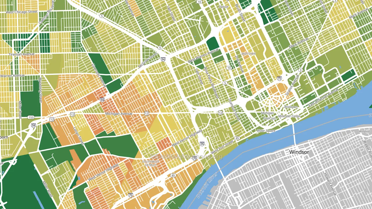 Woodbridge, Detroit, MI block-group voter-turnout map