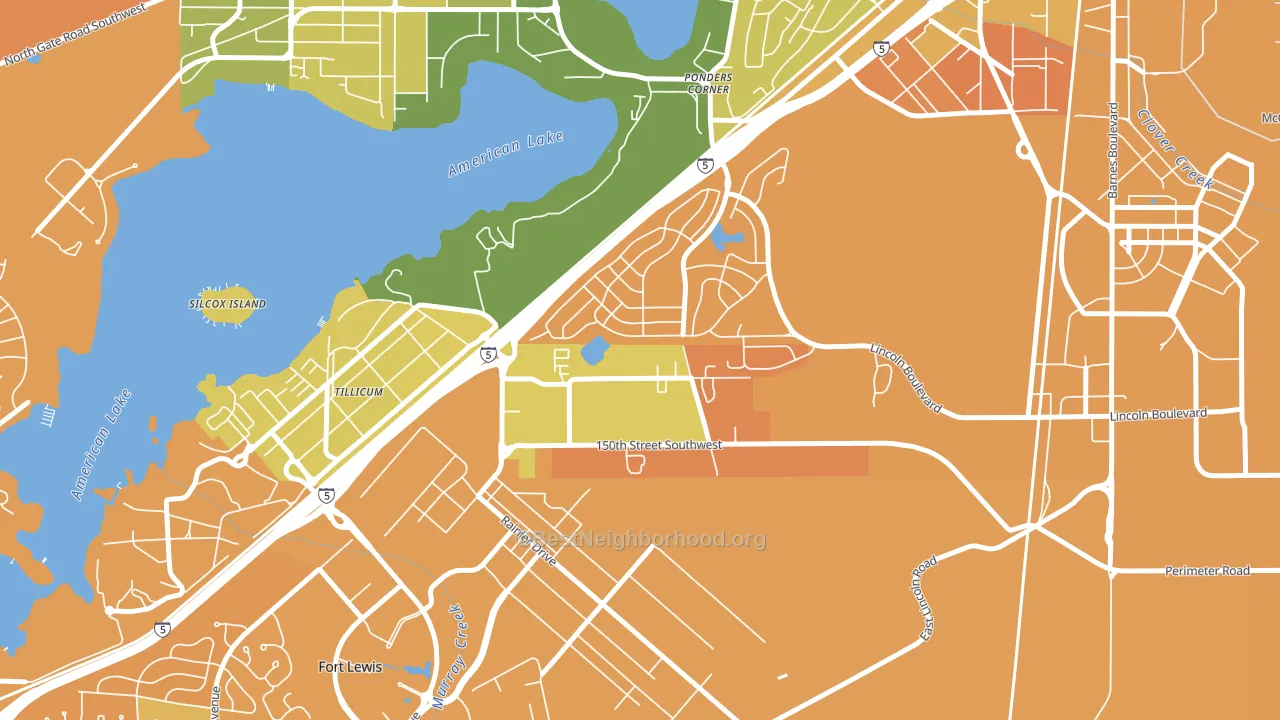 Woodbrook, Lakewood, WA block-group voter-turnout map