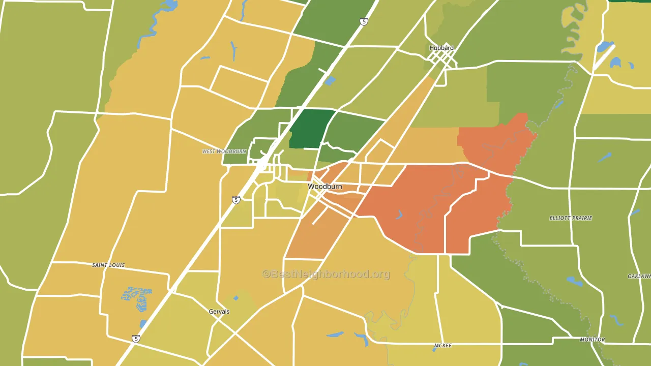 Woodburn, OR block-group voter-turnout map