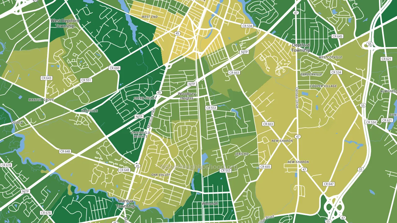 Woodbury Heights, NJ block-group voter-turnout map