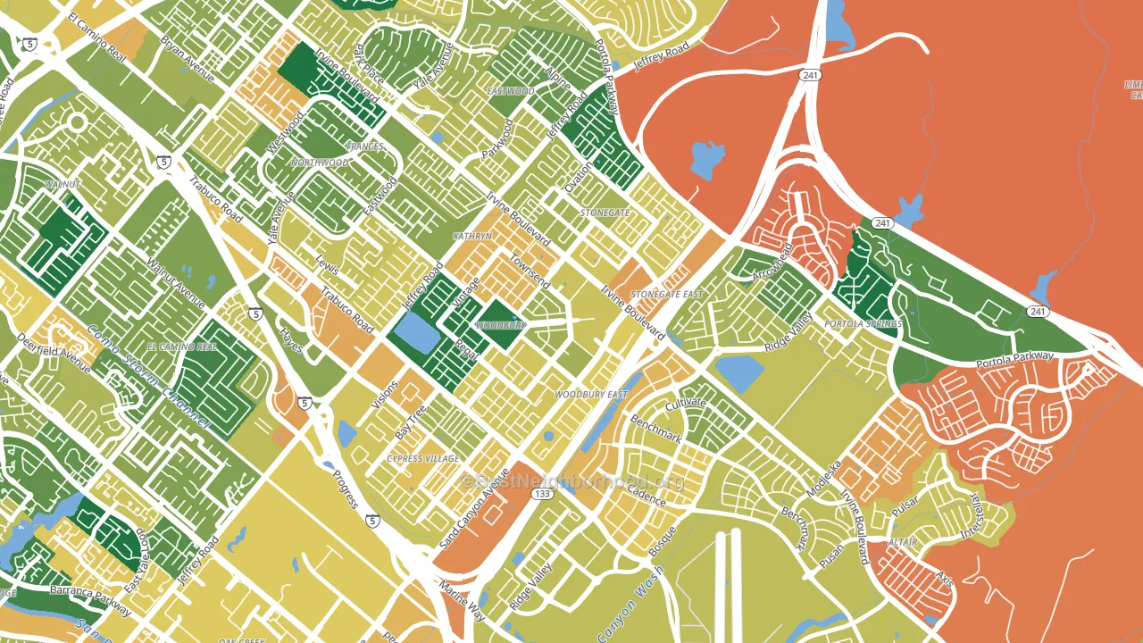 Woodbury, Irvine, CA block-group voter-turnout map