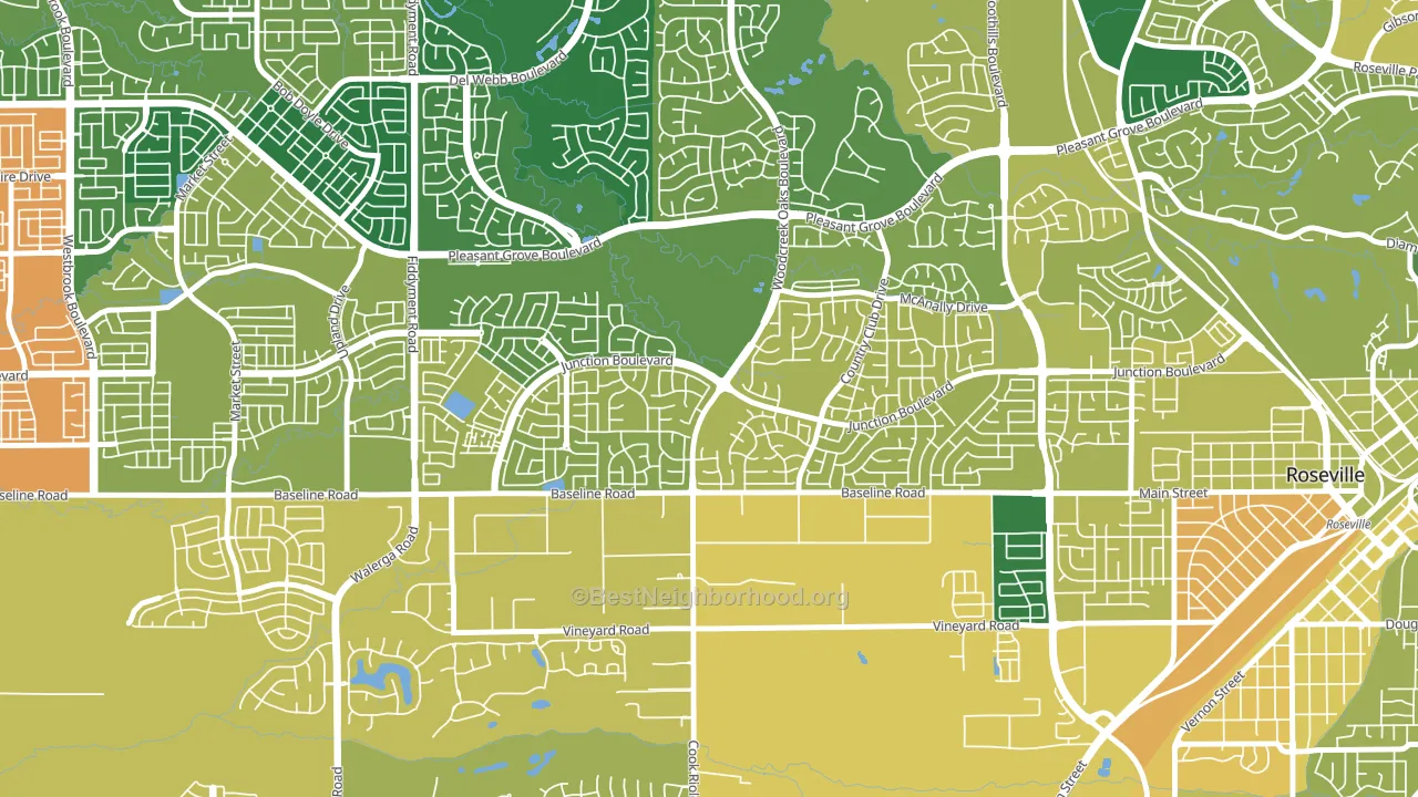 Woodcreek Oaks, Roseville, CA block-group voter-turnout map