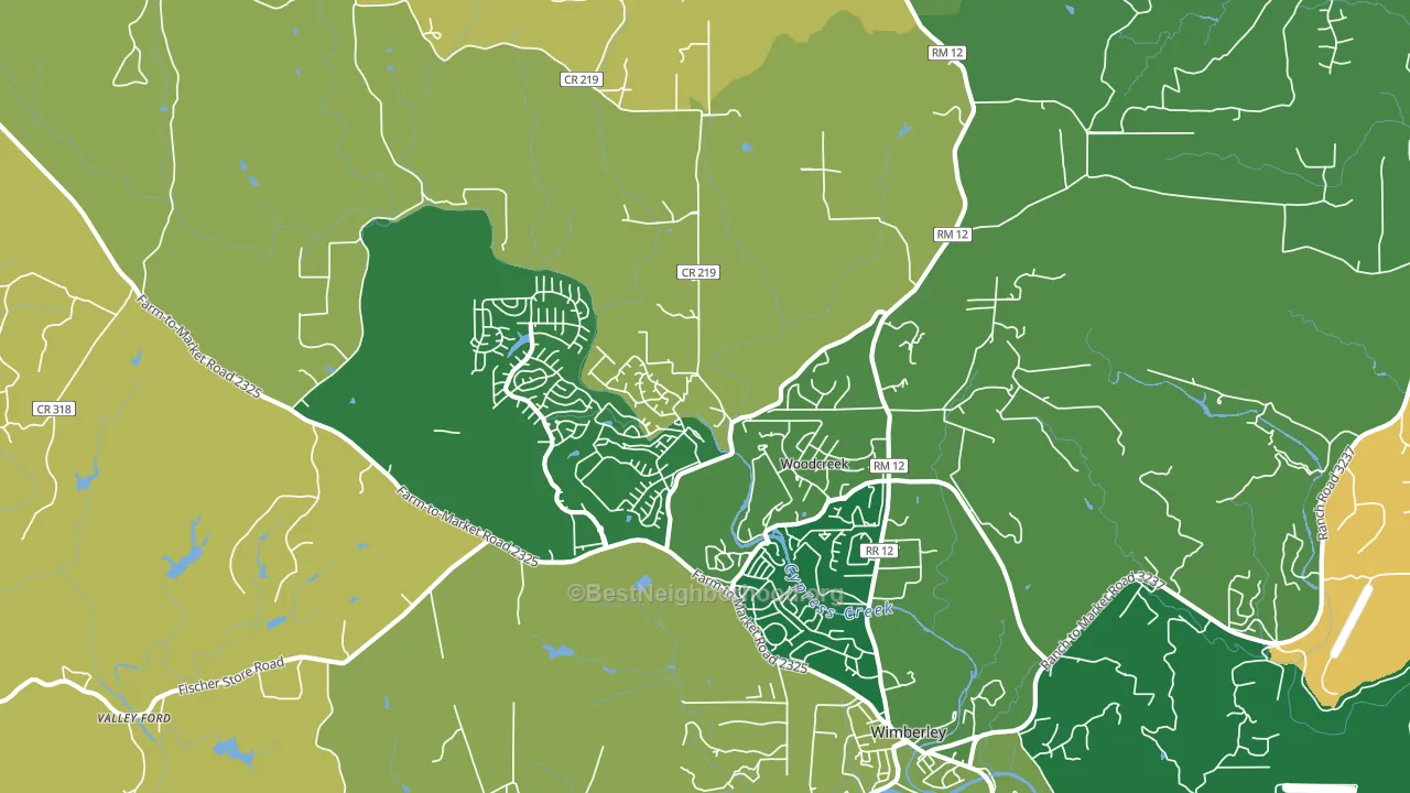 Woodcreek, TX block-group voter-turnout map