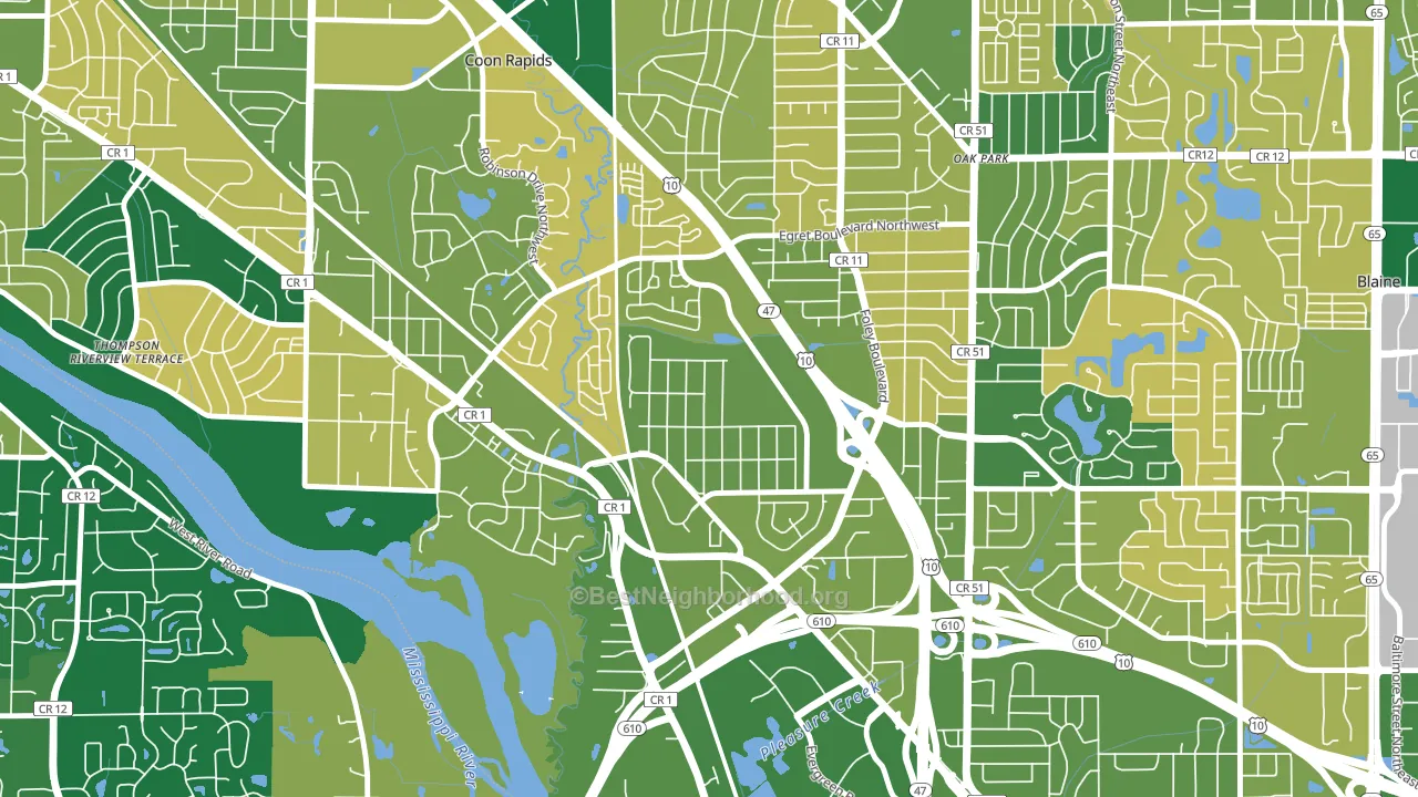 Woodcrest, Coon Rapids, MN block-group voter-turnout map