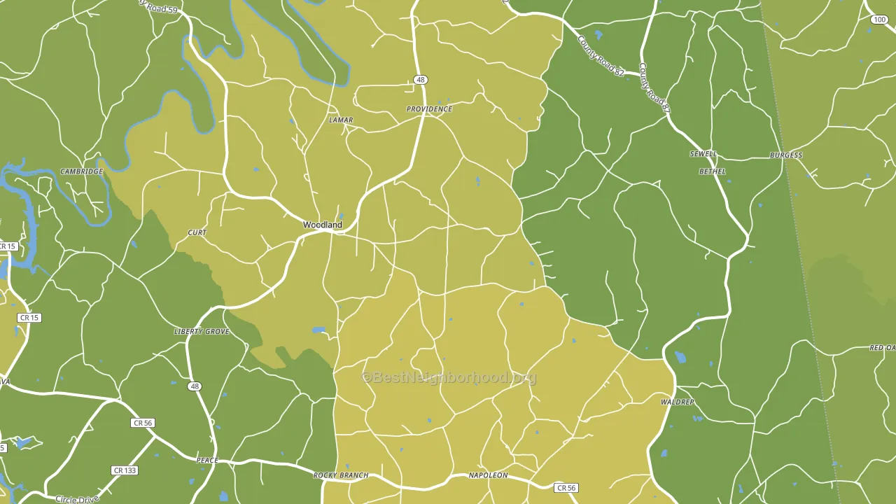 Woodland, AL block-group voter-turnout map