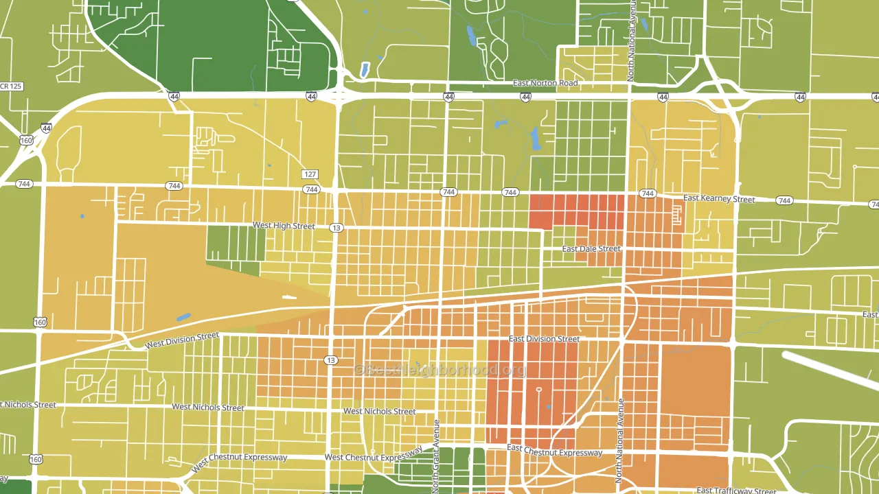 Woodland Heights, Springfield, MO block-group voter-turnout map
