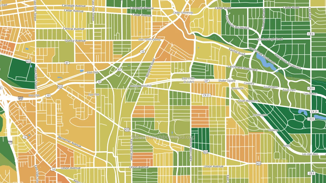 Woodland Hills, Cleveland, OH block-group voter-turnout map