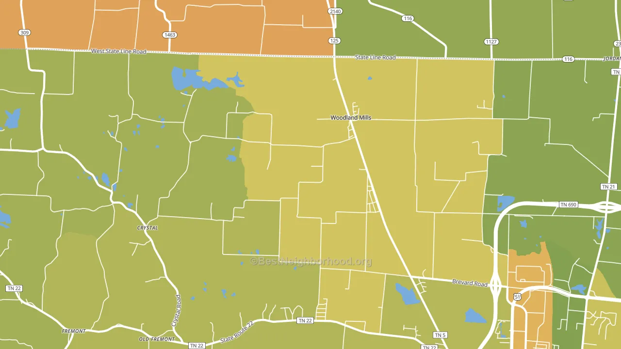Woodland Mills, TN block-group voter-turnout map