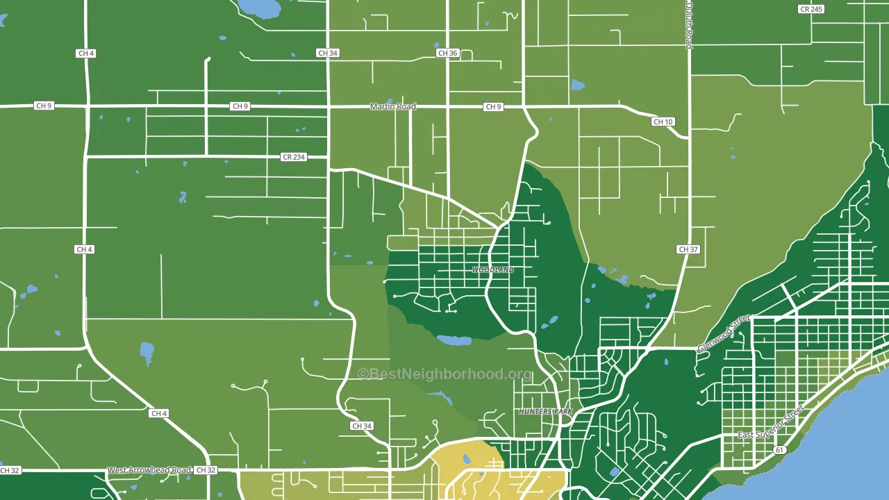 Woodlands-Pleasantview, Duluth, MN block-group voter-turnout map