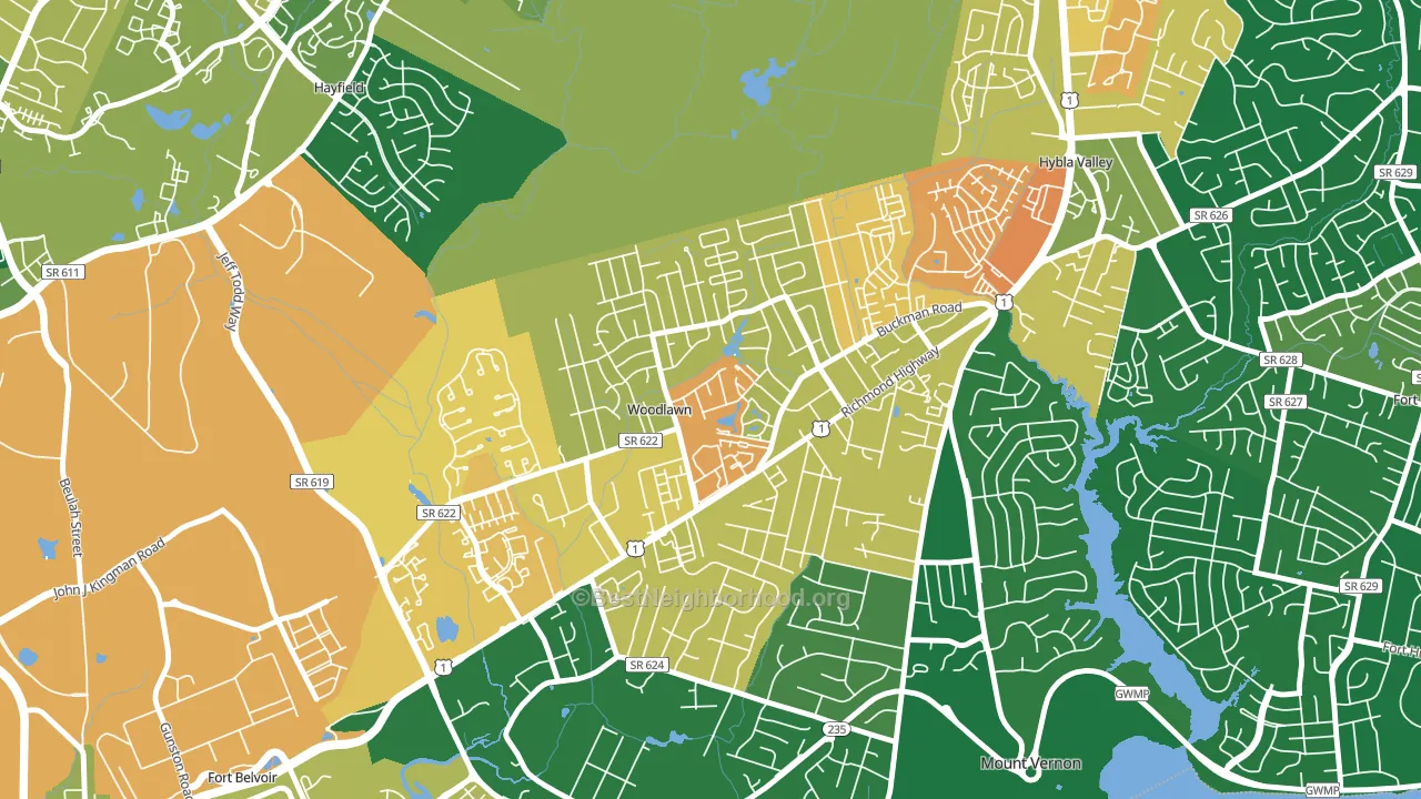 Woodlawn, Alexandria, VA block-group voter-turnout map