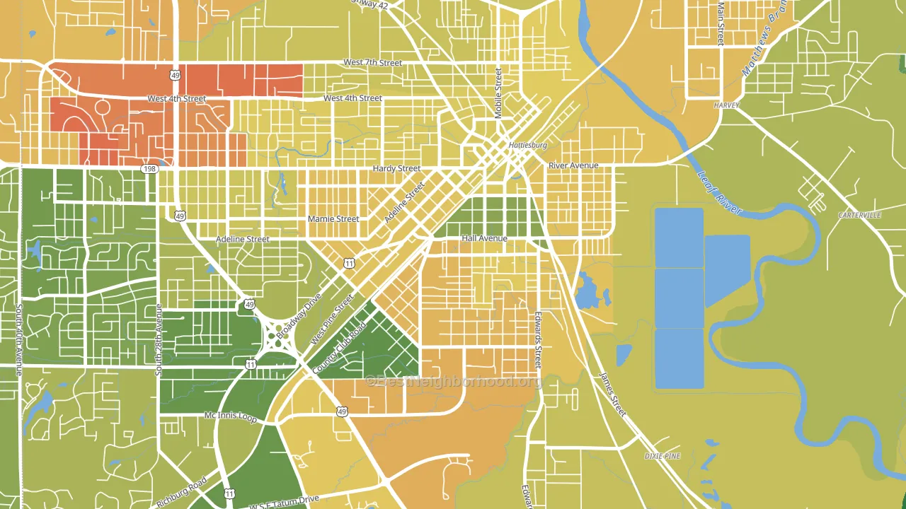 Woodlawn Court, Hattiesburg, MS block-group voter-turnout map