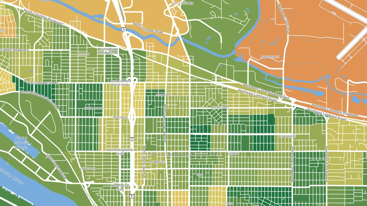 Woodlawn, Portland, OR block-group voter-turnout map