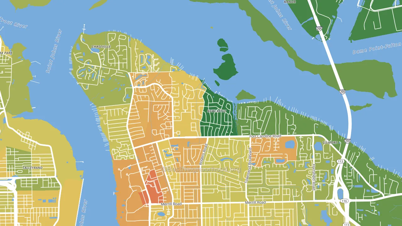 Woodmere, Jacksonville, FL block-group voter-turnout map