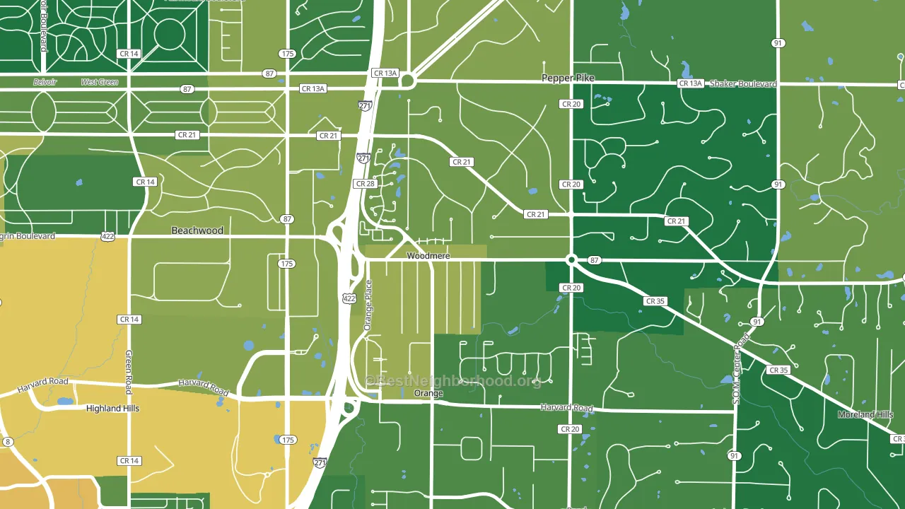 Woodmere, OH block-group voter-turnout map