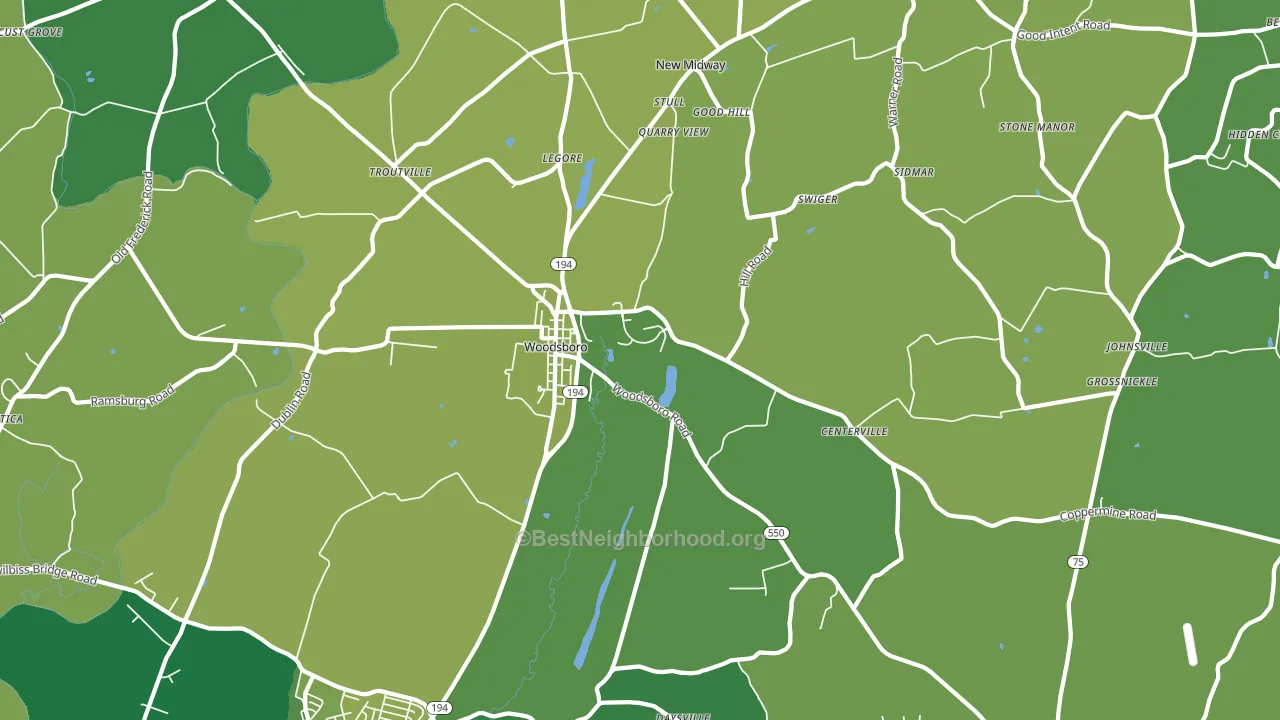 Woodsboro, MD block-group voter-turnout map