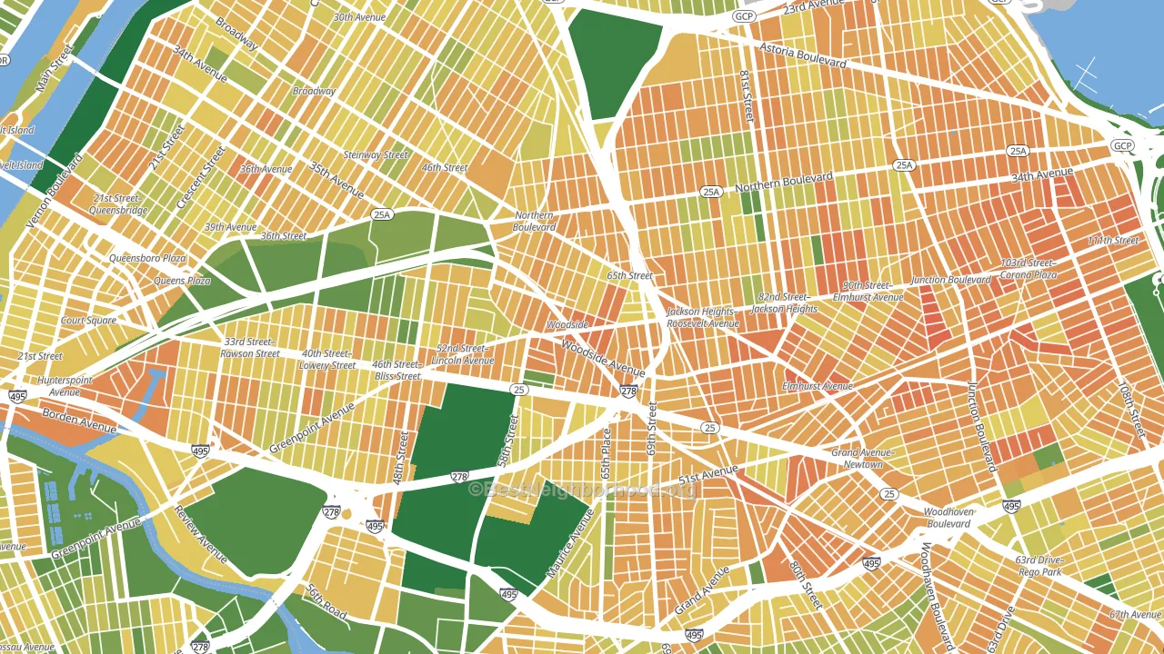 Woodside, Queens, NY block-group voter-turnout map