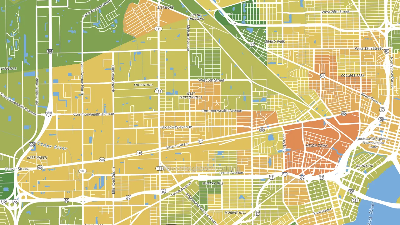 Woodstock, Jacksonville, FL block-group voter-turnout map