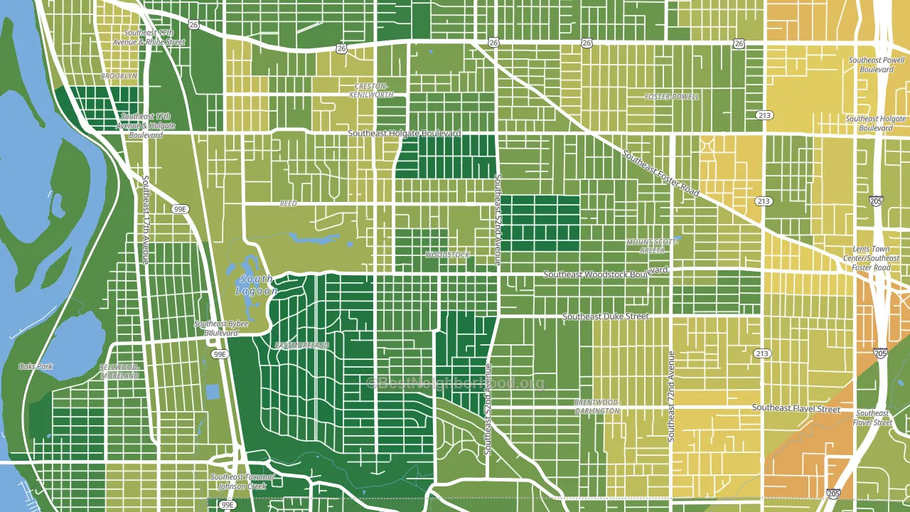 Woodstock, Portland, OR block-group voter-turnout map