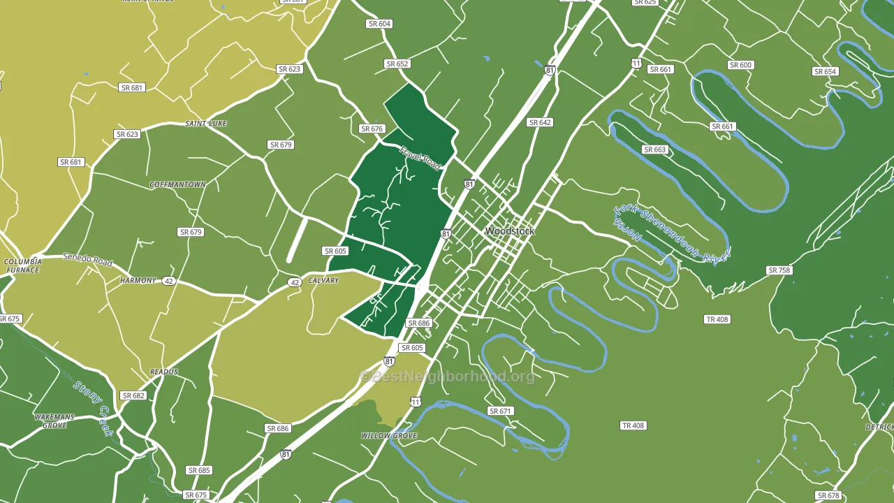 Woodstock, VA block-group voter-turnout map