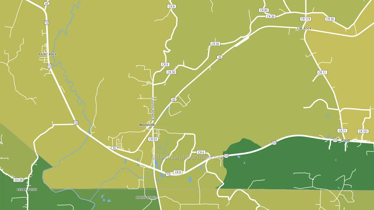 Woodville, AL block-group voter-turnout map