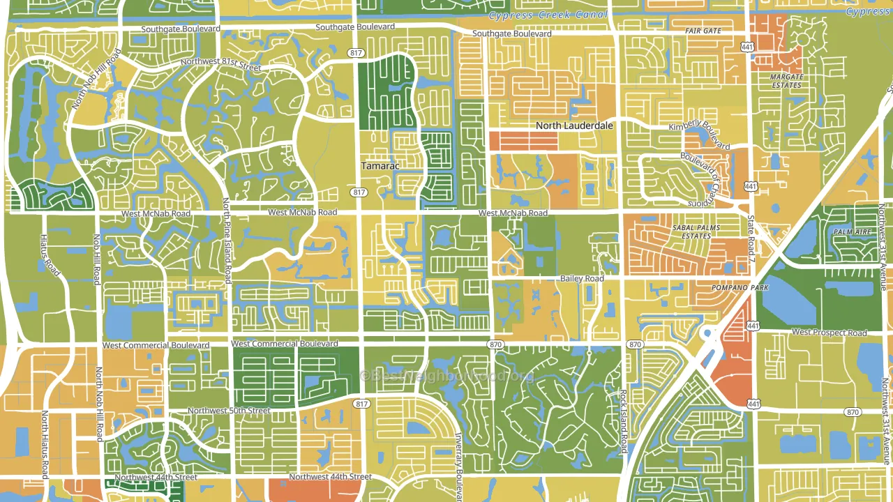 Woodville, North Lauderdale, FL block-group voter-turnout map