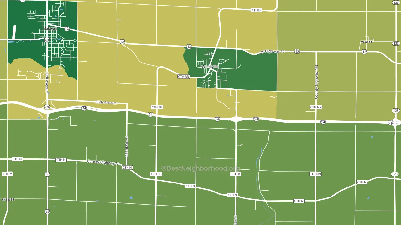 Woodville, WI block-group voter-turnout map