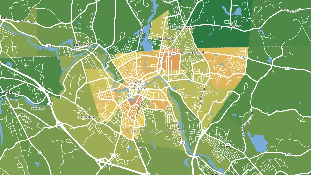 Woonsocket, RI block-group voter-turnout map
