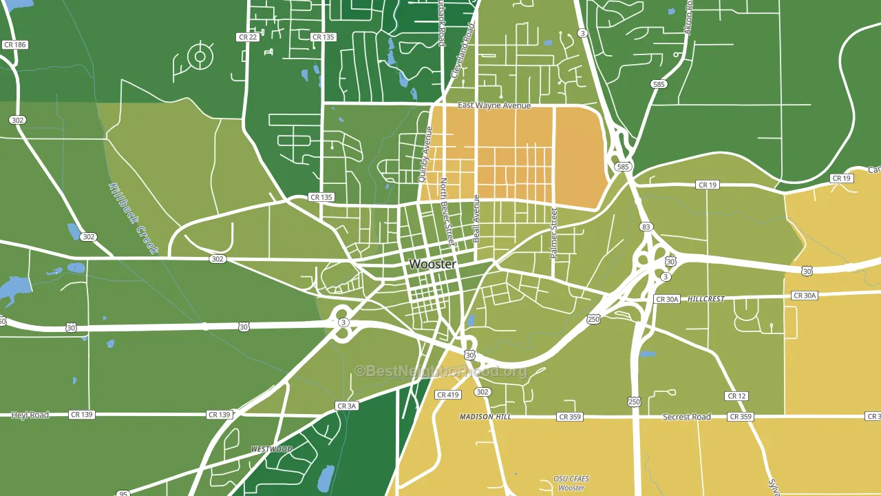 Wooster Public Square Historic District, Wooster, OH block-group voter-turnout map