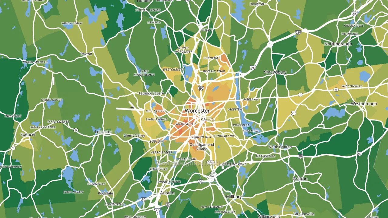 Worcester, MA block-group voter-turnout map