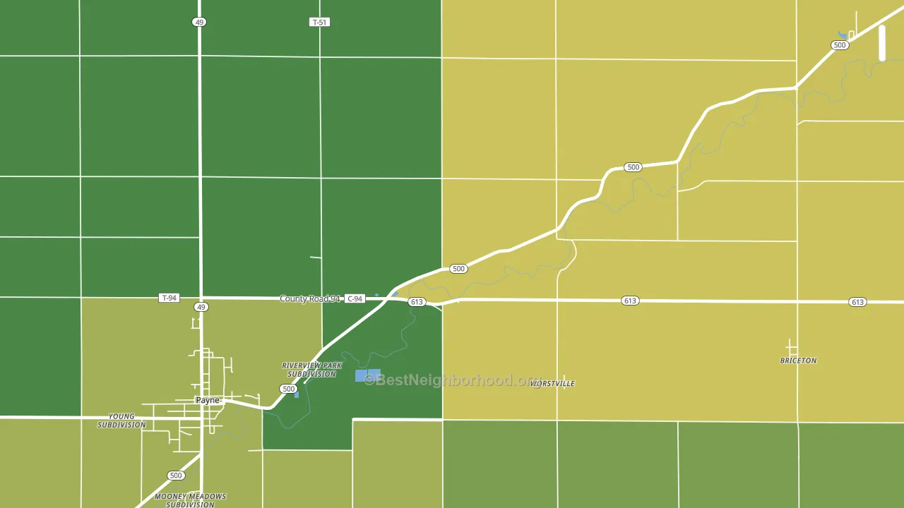 Worstville, OH block-group voter-turnout map